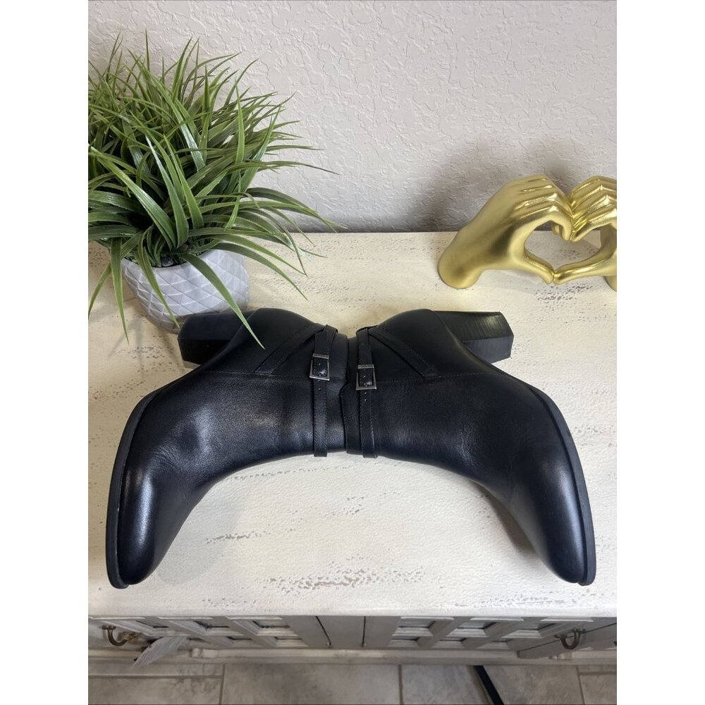 VIONIC Black Leather Zip Bootie Wood Stack Heel Size 11 - Picture 4 of 14